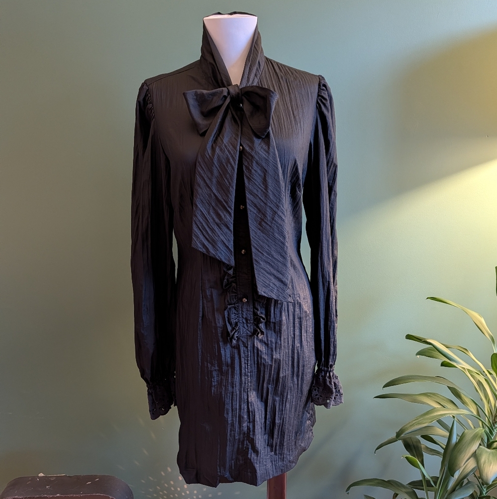 Vintage Black Bow Detail Tunic Dress Contemporary Goth Victorian Possibilities